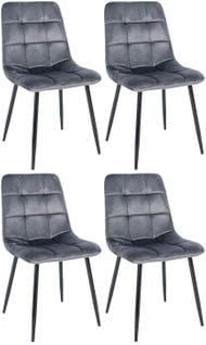 Lot De 4 Chaises De Salle À Manger Antibes En Velours Pieds En Métal Gris Foncé