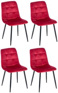 Lot De 4 Chaises De Salle À Manger Antibes En Velours Pieds En Métal Rouge