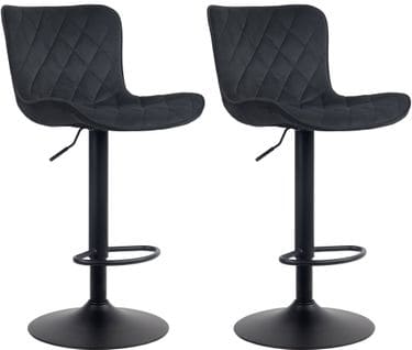 Lot De 2 Tabourets De Bar Emma Pied Métal Hauteur Réglable Pivotant Noir /velours