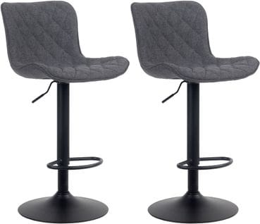 Lot De 2 Tabourets De Bar Emma Pied Métal Hauteur Réglable Pivotant Noir /tissu