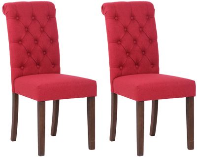 Lot De 2 Chaises De Salle À Manger Lisburn Avec Pieds En Bois De Caoutchouc Rouge/tissu