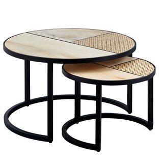 Basse Design Finebuy Table De Salon En Bois Massif 2 Parties Table D'appoint Ronde
