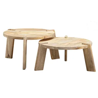 Table Basse De Salon Lot De 2 Table Canapé Bois Massif Moderne Ronde