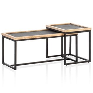 Tables Gigognes Bois Massif Aspect Pierre Table Basse Lot De 2 Moderne