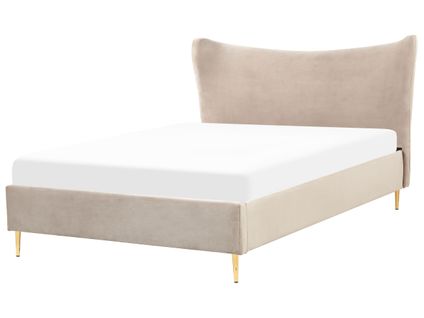 Lit Double En Velours Taupe 140 X 200 Cm Chaleix