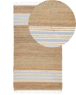 Tapis En Jute 80 X 150 Cm Beige Et Bleu Clair Mirza