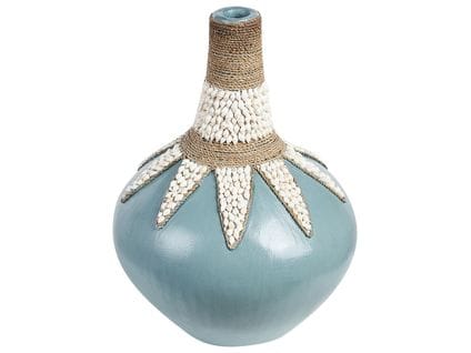 Terre Cuite Vase Décoratif 43 Cm Bleu Beige Silau