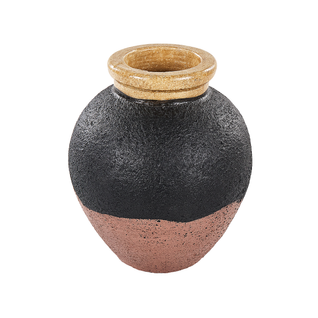 Terre Cuite Vase Décoratif 31 Cm Noir Doré Daulis