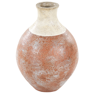 Terre Cuite Vase Décoratif 37 Cm Marron Blanc Bursa