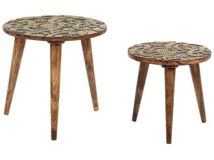 Lot De 2 Tables D'appoint En Bois De Manguier Sombre Et Doré Chanpi