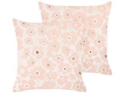 Lot De 2 Coussins Velours Rose Triteleia 45 X 45 Cm