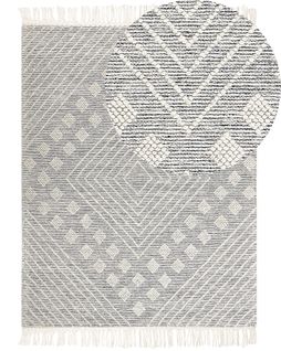 Tapis En Laine 160 X 230 Cm Gris Et Blanc Savur