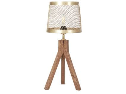 Lampe à Poser En Bois De Manguier Foncé Et Laiton Beki