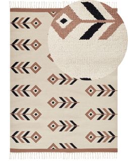 Tapis Kilim En Coton 160 X 230 Cm Beige Et Noir Niavan