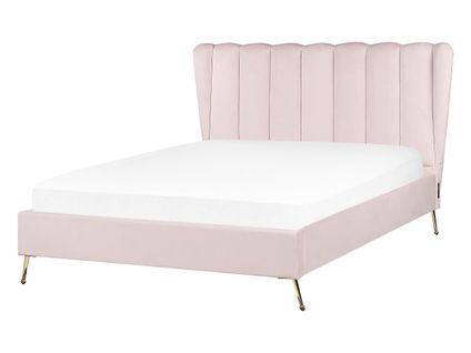 Lit Double En Velours Avec Port USB 140 X 200 Cm Rose Miribel