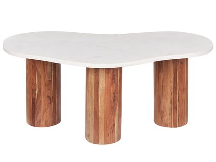 Table Basse En Marbre Blanc Et Bois Clair Casablanca