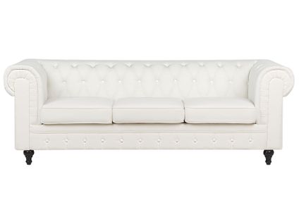 Canapé 3 Places En Tissu Blanc Cassé Chesterfield