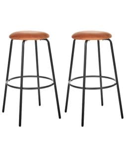 Tabouret De Bar Set De 2 Velours Orange Morton