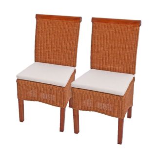 Lot De 2 Chaises M42 Salle à Manger, Rotin/bois, 46x50x96cm ~ Avec Coussins