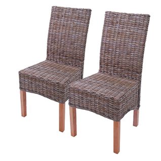 Lot De 2 Chaises M44 Salle à Manger, Rotin Kubu/bois, 47x52x97cm ~ Sans Coussins