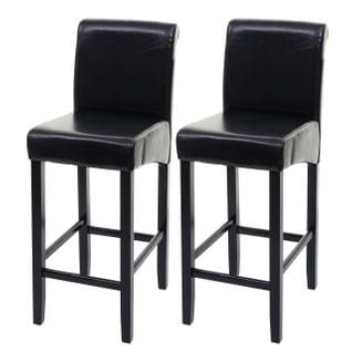 Lot De 2 Tabourets De Bar Hwc-c33, Bois ~ Cuir Reconstitué, Noir/pieds Foncés