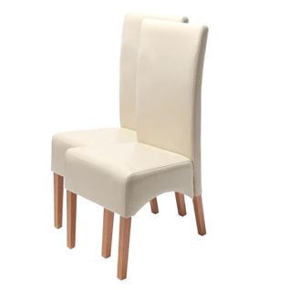 Lot De 2 Chaises Latina Cuir Reconstitué ~ Couleur Crème, Pieds Clairs