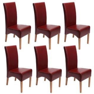 Lot De 6 Chaises Latina, Salle à Manger, Cuir Reconstitué ~ Rouge, Pieds Clairs