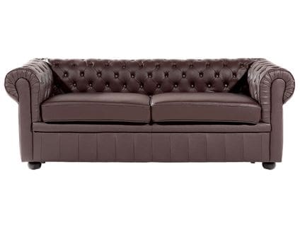 Canapé 3 Places En Cuir Marron Chesterfield