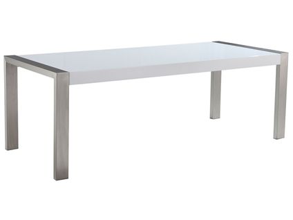 Table De Salle à Manger En Acier Inox Et Plateau Blanc 220 X90 Cm Arctic I