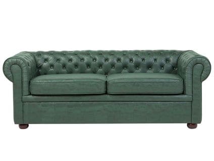 Canapé 3 Places En Cuir Pu Vert Chesterfield