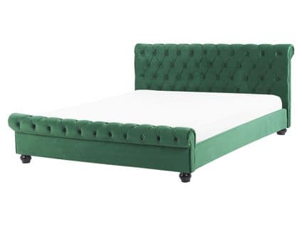 Lit Double En Velours Vert 160 X 200 Cm Avallon