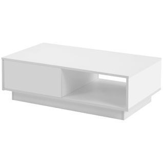 Table Basse Brillant avec 1 tiroir et LED Laqué Blanc 95 x 55 x 32 cm