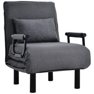 Fauteuil Chauffeuse Canapé-lit Convertible Inclinable Lin Gris Clair