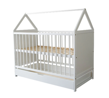 Lit Bébé Avec Tiroir, Lit Cabane 60x120 Cm, Réglable En Hauteur Et Evolutif, Blanc, Kaspar