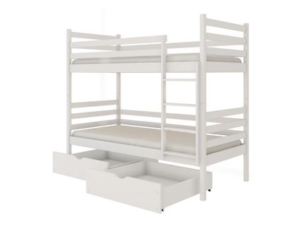 Lit Superposé 90x200cm Avec 2 Tiroirs, Transformable En 2 Lits Enfants, Bois Massif Blanc, Isak