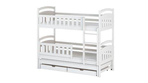 Lit Mezzanine 90x200 + Lit Gigogne Avec 3 Matelas, 2 Tiroirs, Divisible En 3 Lits. Blanc Ebba