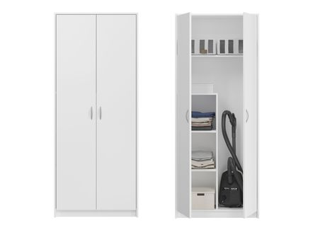 Armoire Polyvalente Avec Étagères Et Compartiment, 74 Cm L X 180 Cm H, Bois Mdf, Blanc, Dagny