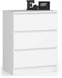 Commode L60xh77cm, Avec 3 Tiroirs, Chambre, Salon, Buffet, Armoire, Blanc, Ida