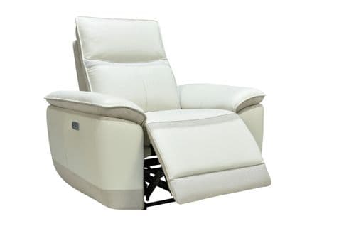 Fauteuil relax électrique électrique DOUGLAS cuir et tissu givre