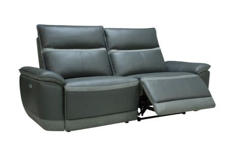 Canapé 3 places relax électrique DOUGLAS cuir et tissu gris foncé