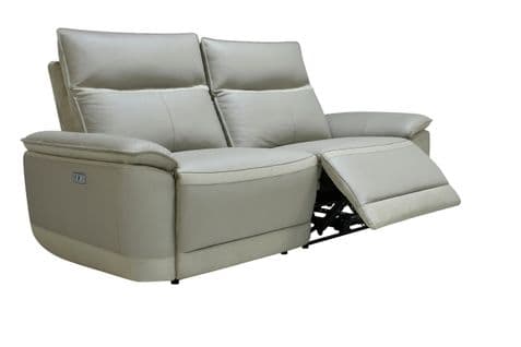 Canapé 3 places relax électrique DOUGLAS cuir et tissu taupe et gris