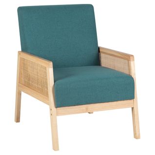 Fauteuil fixe KIAMA rotin et tissu bleu canard