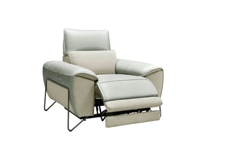 Fauteuil relax électrique électrique KENSINGTON cuir et tissu gris clair