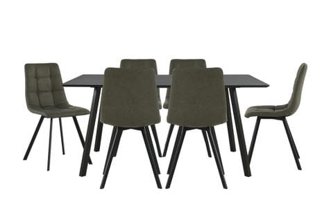 Table + 6 chaises SAVINA Noir et kaki