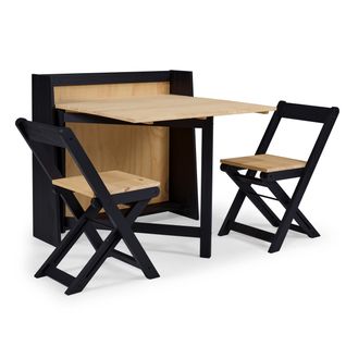 Table rabattable + 2 chaises pliantes GILLY bois massif/noir