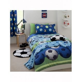 Parure De Lit Simple Et Taie D'oreiller Bleue Football - 135 Cm X 200 Cm