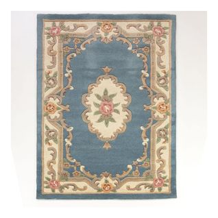 Tapis D'orient Shaggy En Laine Aubusson Bleu 120x180