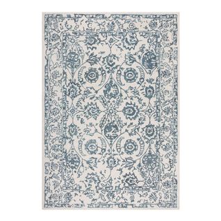 Tapis Floral Laine Rectangle Mèches Courtes Yasmin Ivoire 120x170