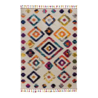 Tapis Kilim Avec Franges Rectangle Bohemia Crème 200x290