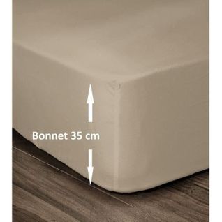 Drap Housse 100% Coton 160x200 cm - Bonnet 35cm - Beige